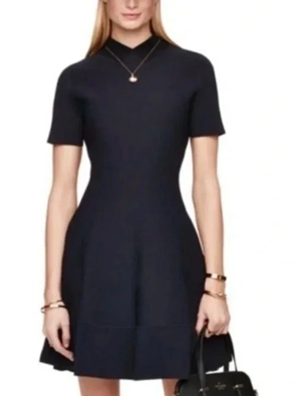 Kate Spade Trompe L’Oeil Dress Sz XS Navy Blue Black Peter Pan Collar Fit Flare